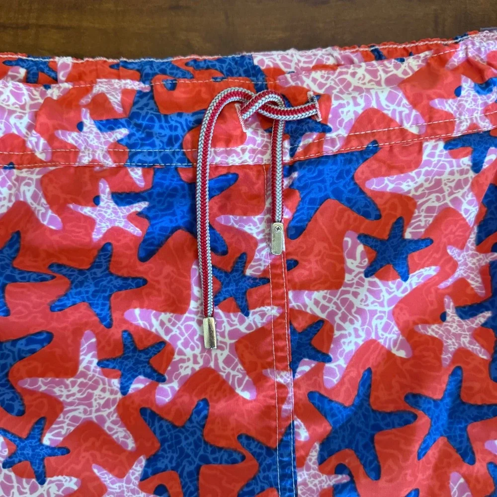 Peter Millar‎ Starfish Swim Trunks Mens XL Red Blue Mesh Lined Board Shorts